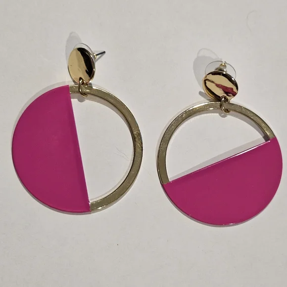 NEW Nine West Pink Gold Earrings 80s Y2K Retro Colorblock Geometric Statement - Picture 2 of 6